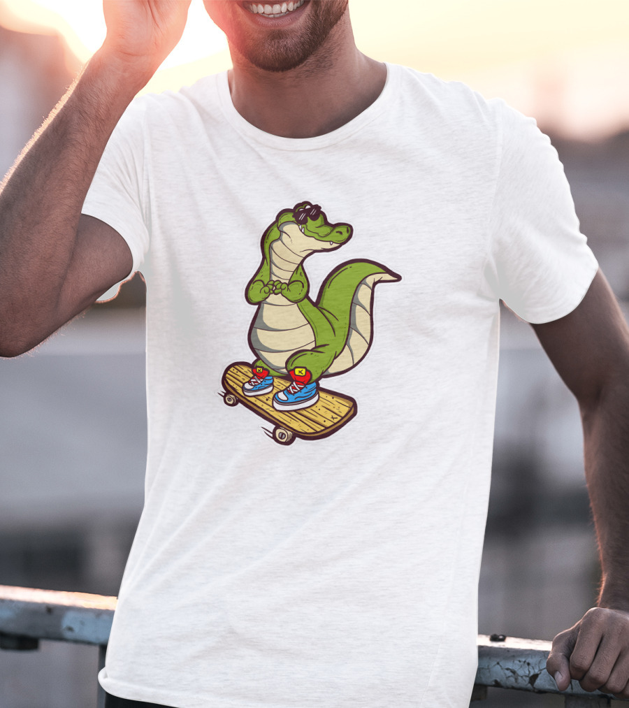 Crocodile Skates On Skateboard With Sneakers And Sunglasses T-Shirt
