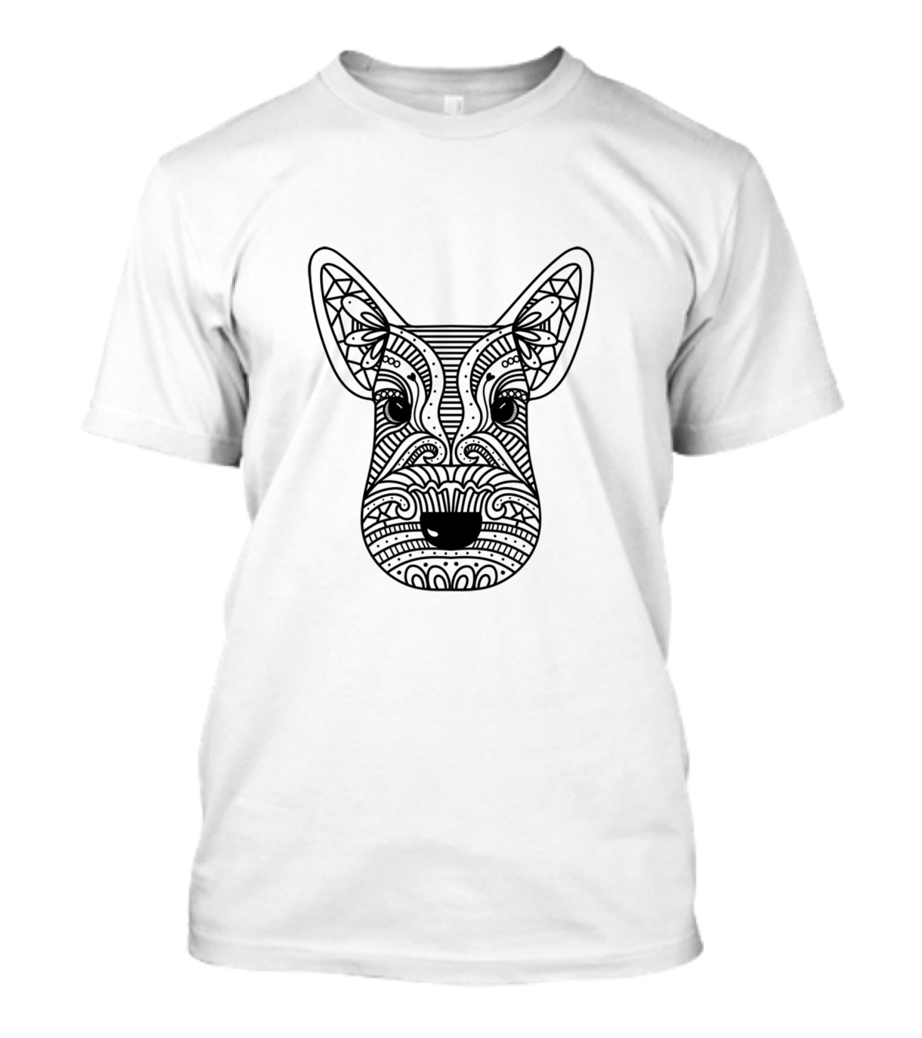 Intricate Hand Drawn Black Line Dog Face T-Shirt