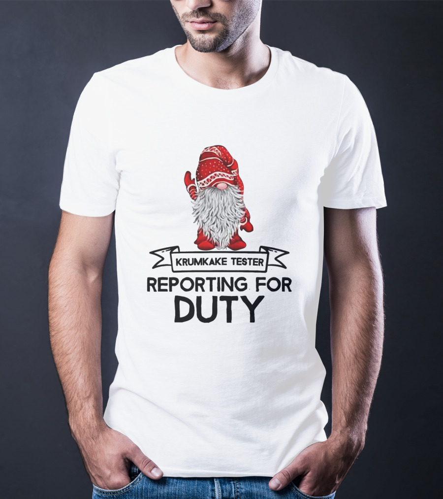 Krumkake Tester Reporting For Duty Christmas Gnome Festive Red Hat T-Shirt