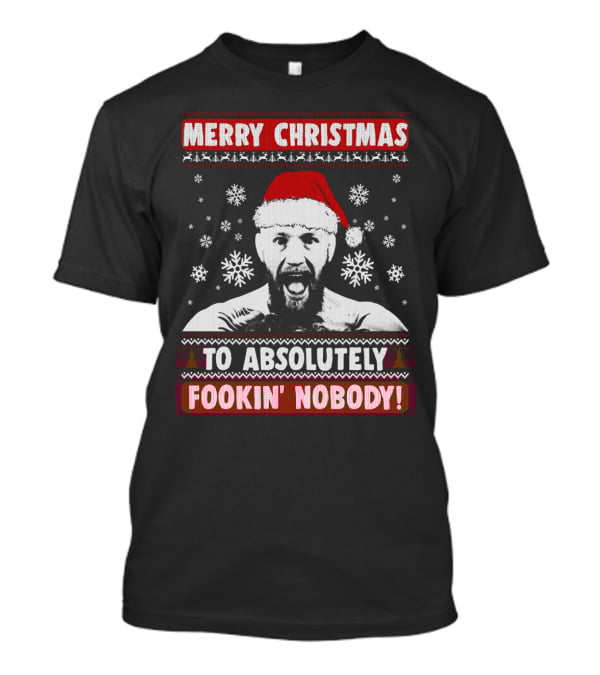 Merry Christmas To Absolutely Fookin' Nobody Santa Hat And Snowflakes T-Shirt