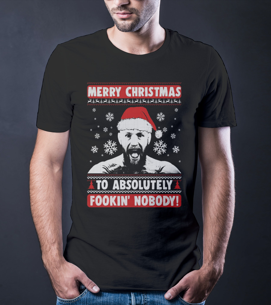 Merry Christmas To Absolutely Fookin' Nobody Santa Hat And Snowflakes T-Shirt
