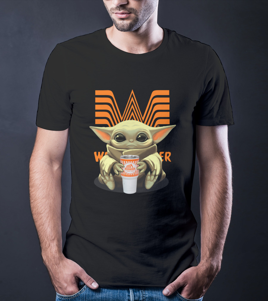 Baby Yoda Holding Whataburger Cup With Iconic Whataburger T-Shirt