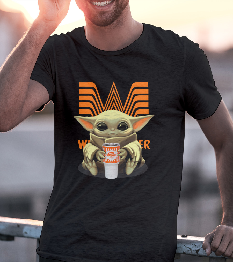 Baby Yoda Holding Whataburger Cup With Iconic Whataburger T-Shirt