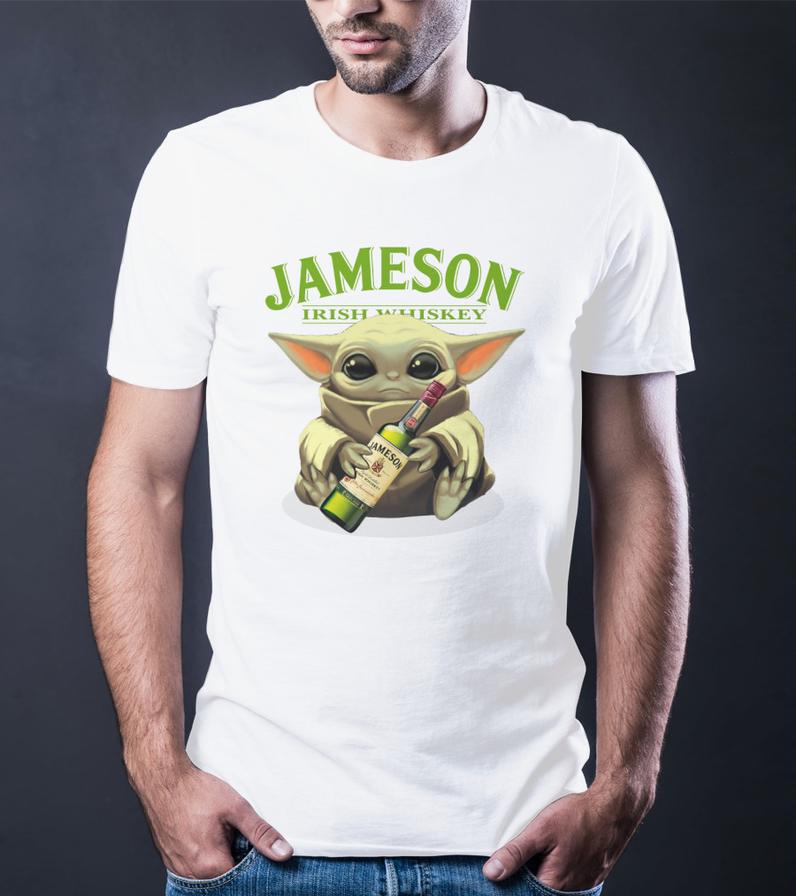 Jameson Irish Whiskey Baby Yoda Holding Whiskey Bottle T-Shirt