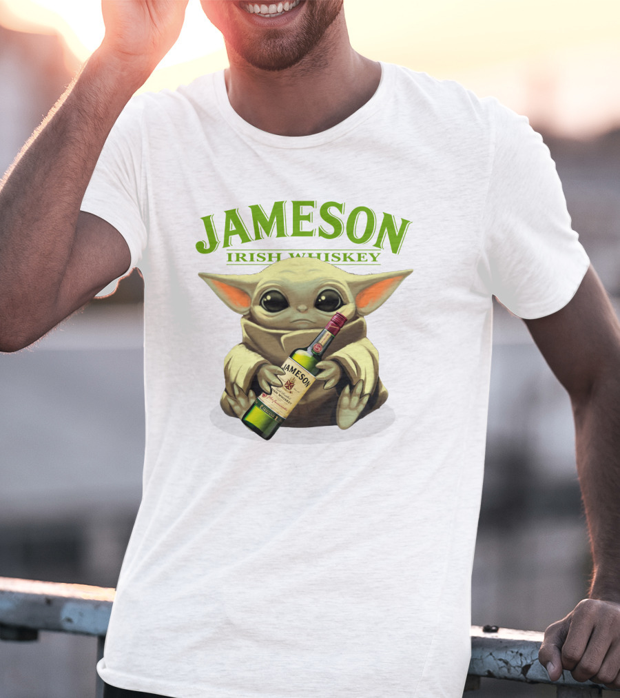 Jameson Irish Whiskey Baby Yoda Holding Whiskey Bottle T-Shirt