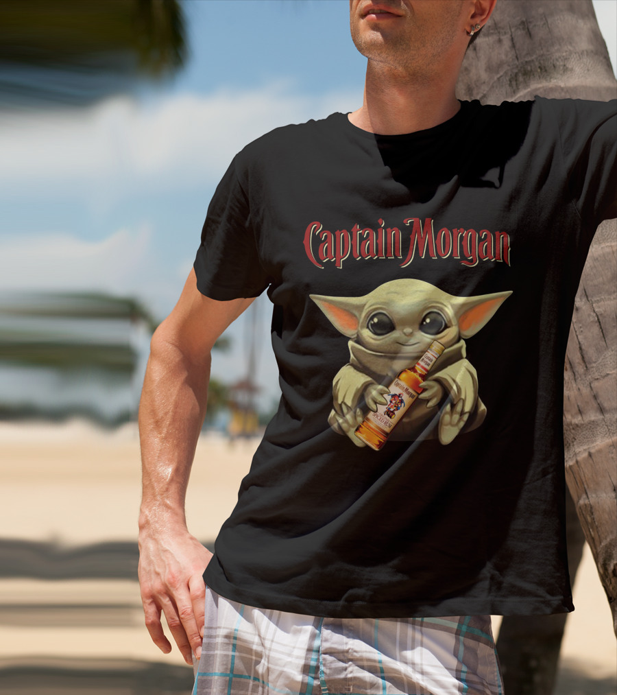 Captain Morgan Baby Yoda Holding Rum Bottle T-Shirt