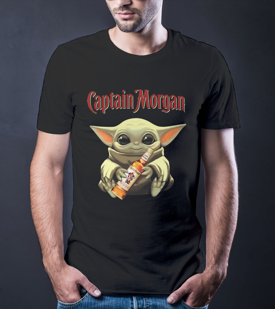 Captain Morgan Baby Yoda Holding Rum Bottle T-Shirt