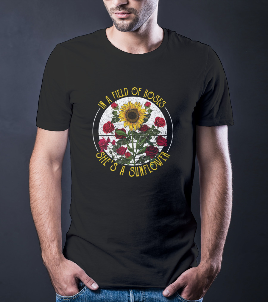 In A Field Of Roses She's A Sunflower Floral Contrast T-Shirt