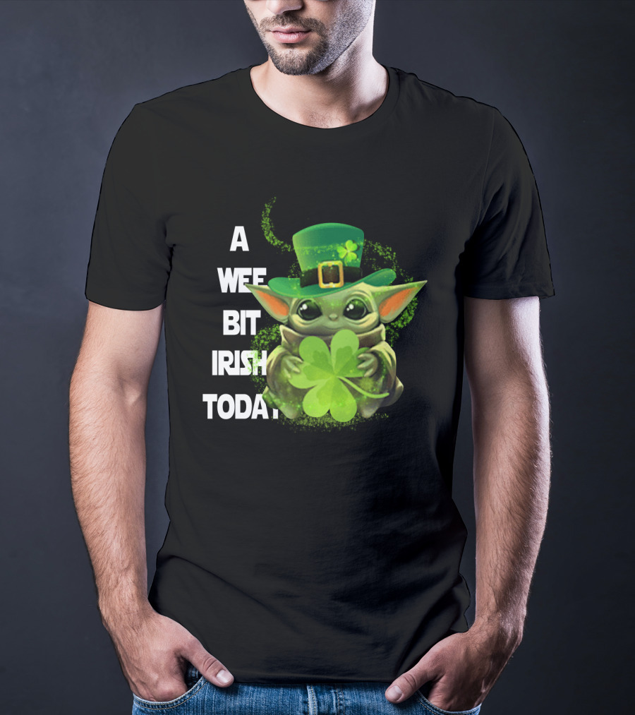 Baby Yoda A Wee Bit Irish Today Shamrock Fedora T-Shirt