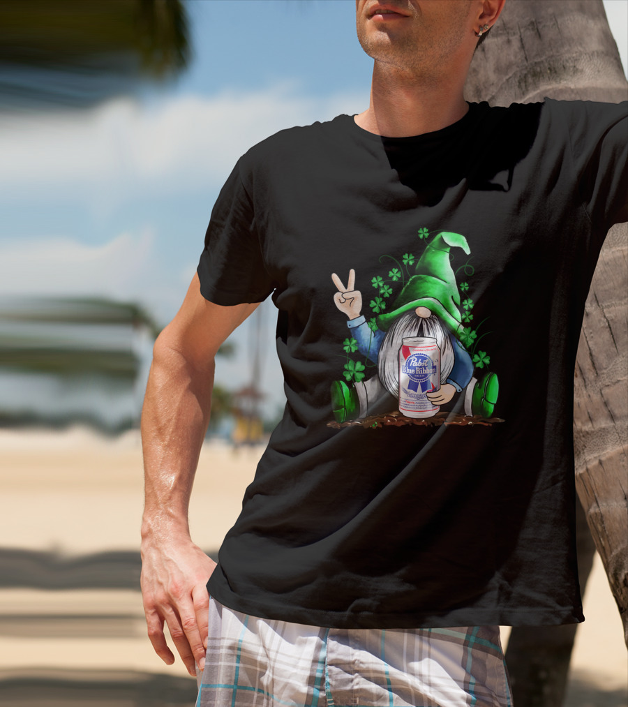 Pabst Blue Ribbon Irish Gnome St Patrick's Day Shamrocks T-Shirt
