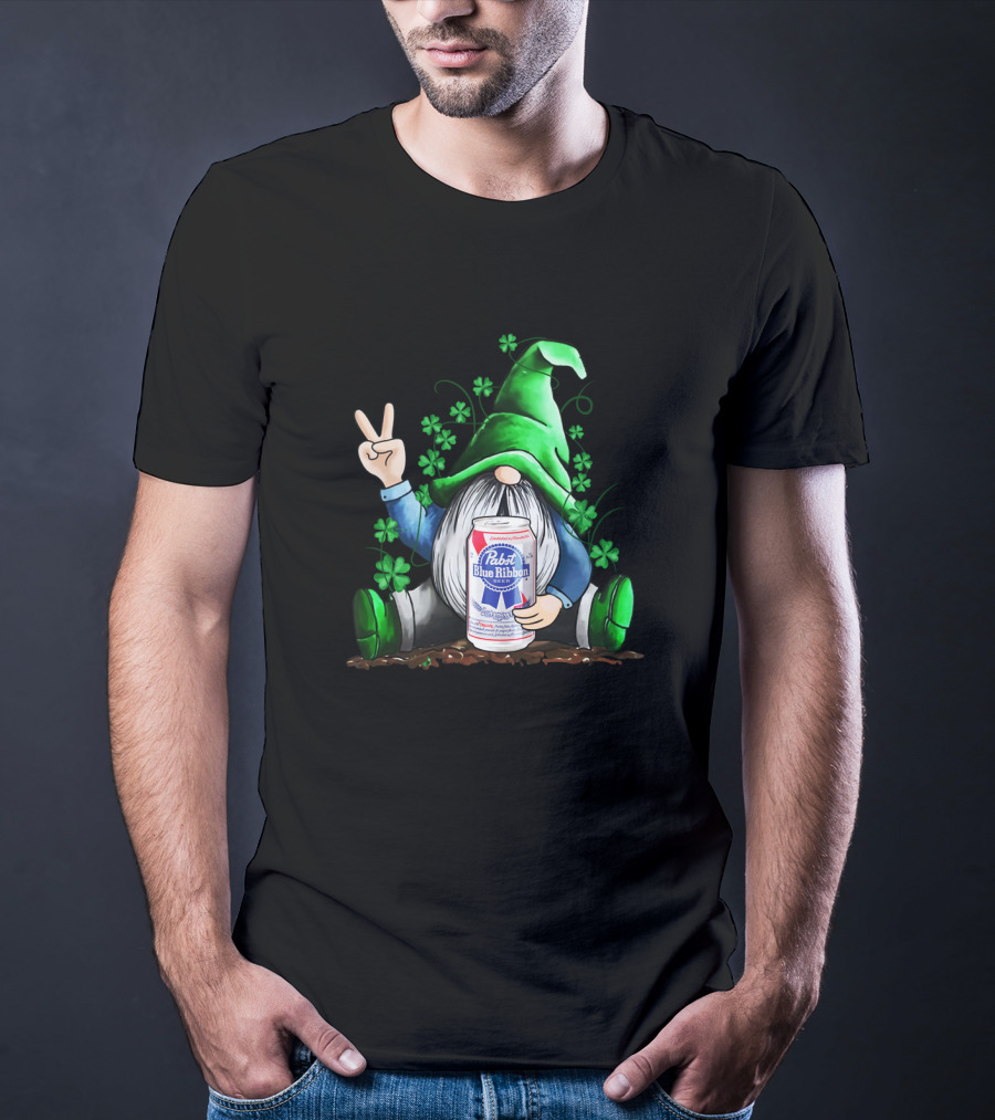 Pabst Blue Ribbon Irish Gnome St Patrick's Day Shamrocks T-Shirt