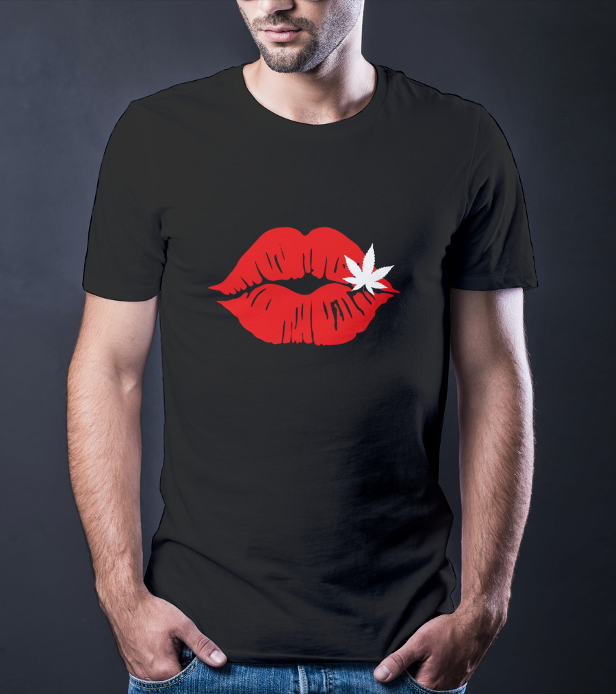 Red Lips Cannabis Weed Leaf T-Shirt