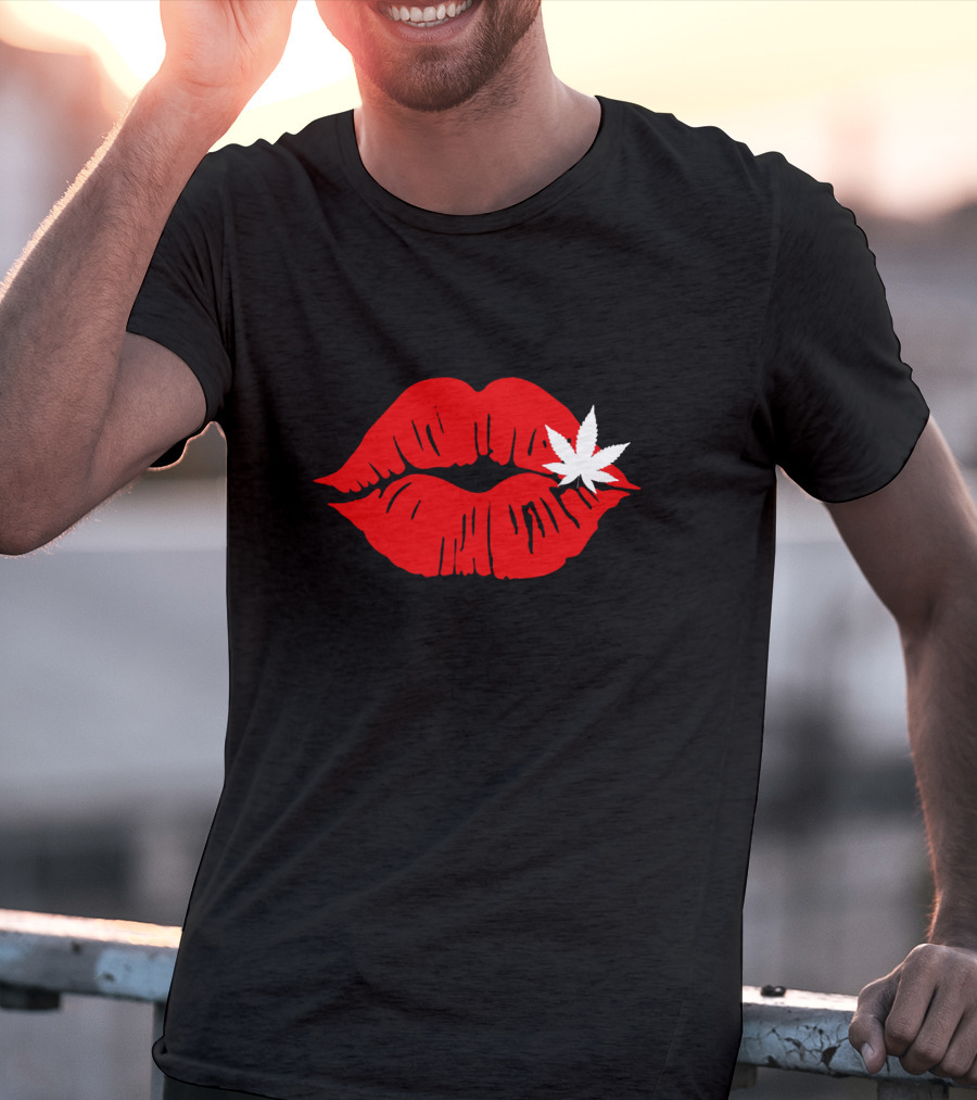 Red Lips Cannabis Weed Leaf T-Shirt