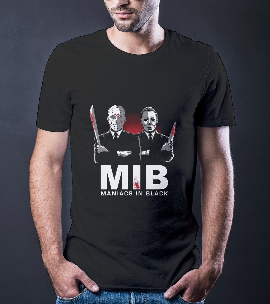 MIB Maniacs In Black Jason Voorhees Michael Myers Horror Crossover T-Shirt