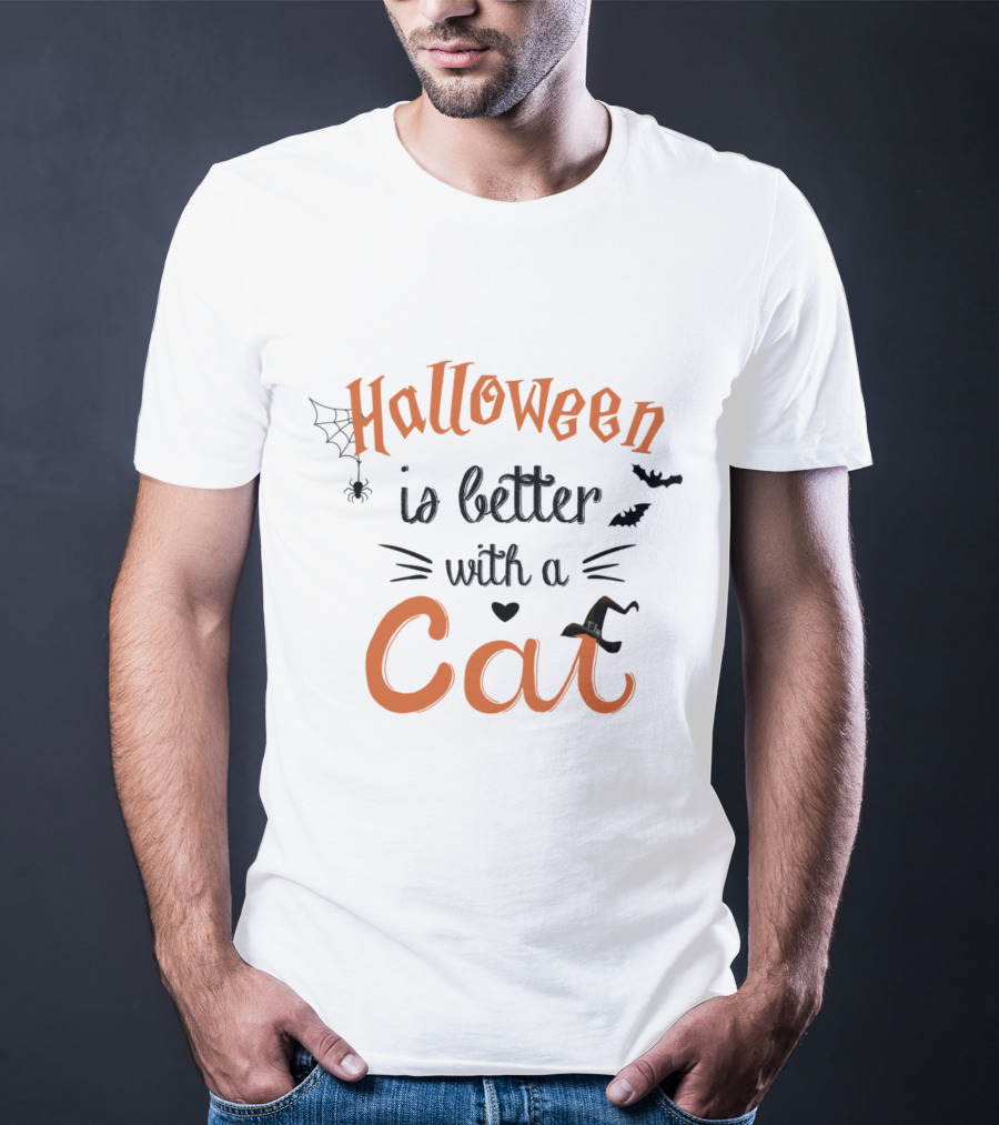 Halloween Is Better With A Cat Spider Bat Hat T-Shirt