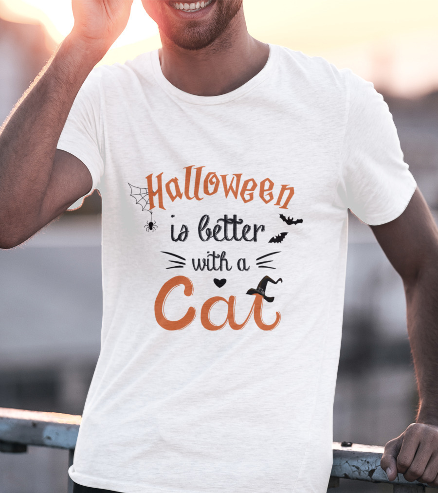 Halloween Is Better With A Cat Spider Bat Hat T-Shirt