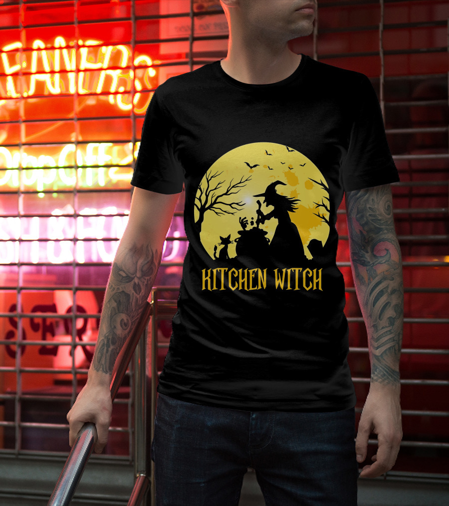 Kitchen Witch Halloween Silhouette Moon Cooking Potion T-Shirt
