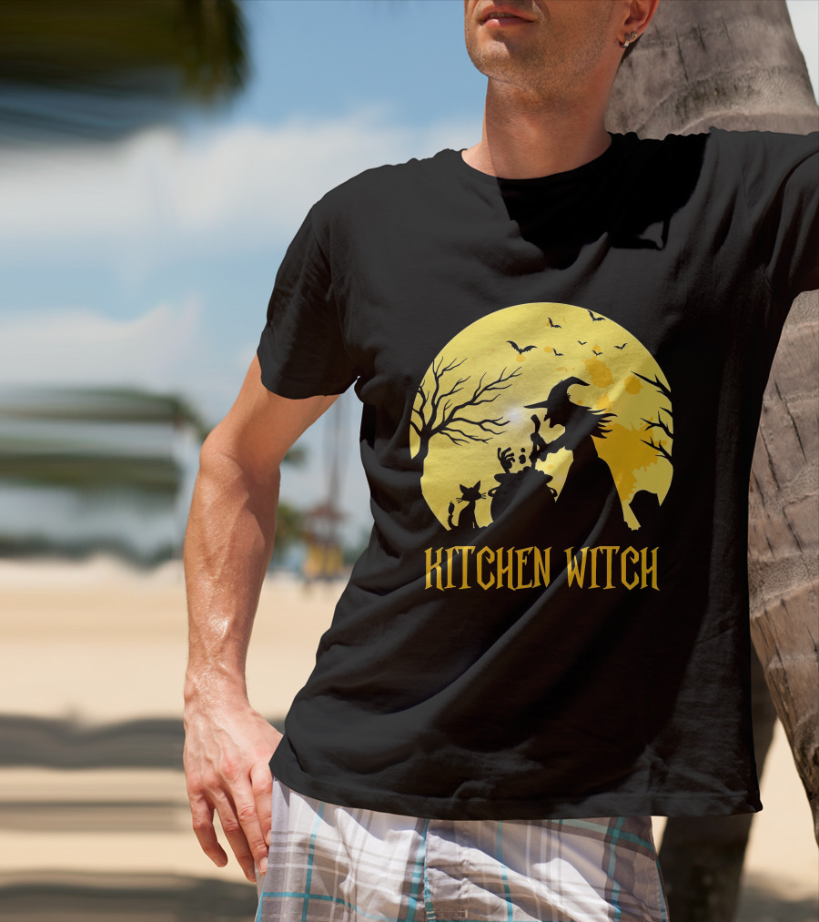 Kitchen Witch Halloween Silhouette Moon Cooking Potion T-Shirt