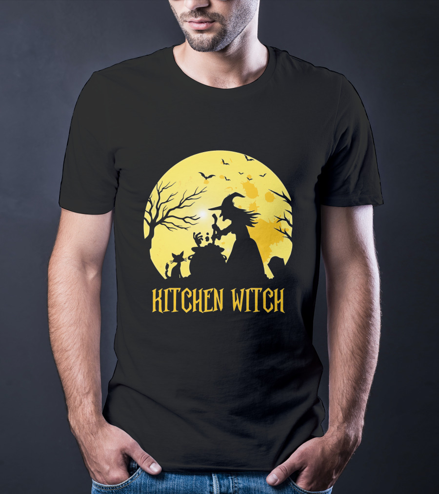 Kitchen Witch Halloween Silhouette Moon Cooking Potion T-Shirt