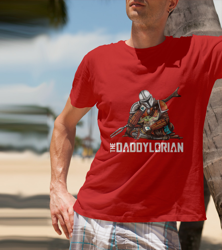 The Daddy Lorian Star Wars Mandalorian With Baby Yoda Grogu Hugging T-Shirt