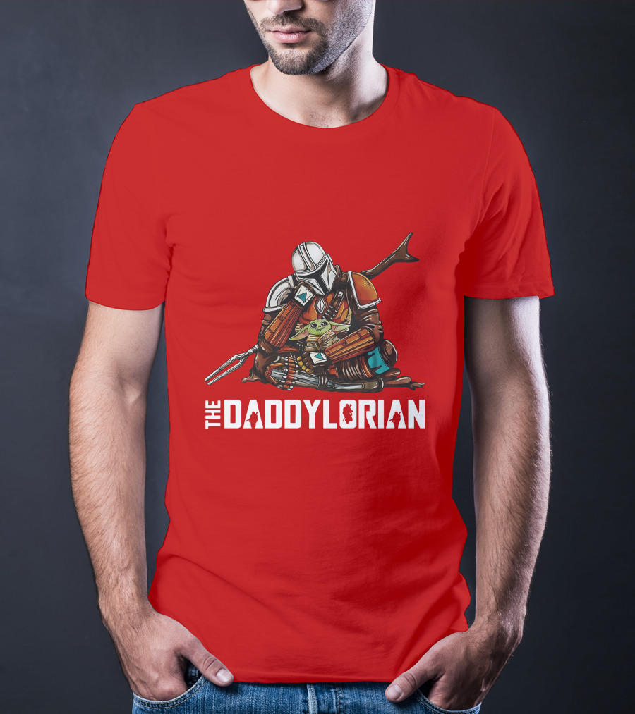 The Daddy Lorian Star Wars Mandalorian With Baby Yoda Grogu Hugging T-Shirt