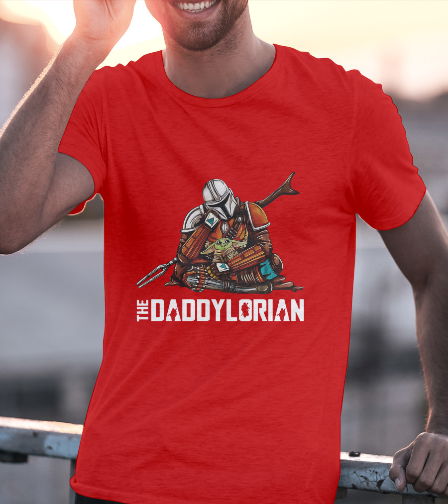 The Daddy Lorian Star Wars Mandalorian With Baby Yoda Grogu Hugging T-Shirt