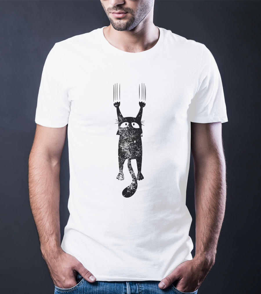 Scratching Black Cat Vintage Distressed Look T-Shirt