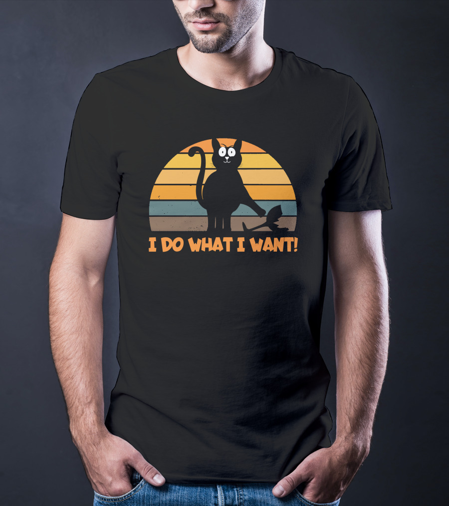 Naughty Cat Retro Sunset I Do What I Want T-Shirt