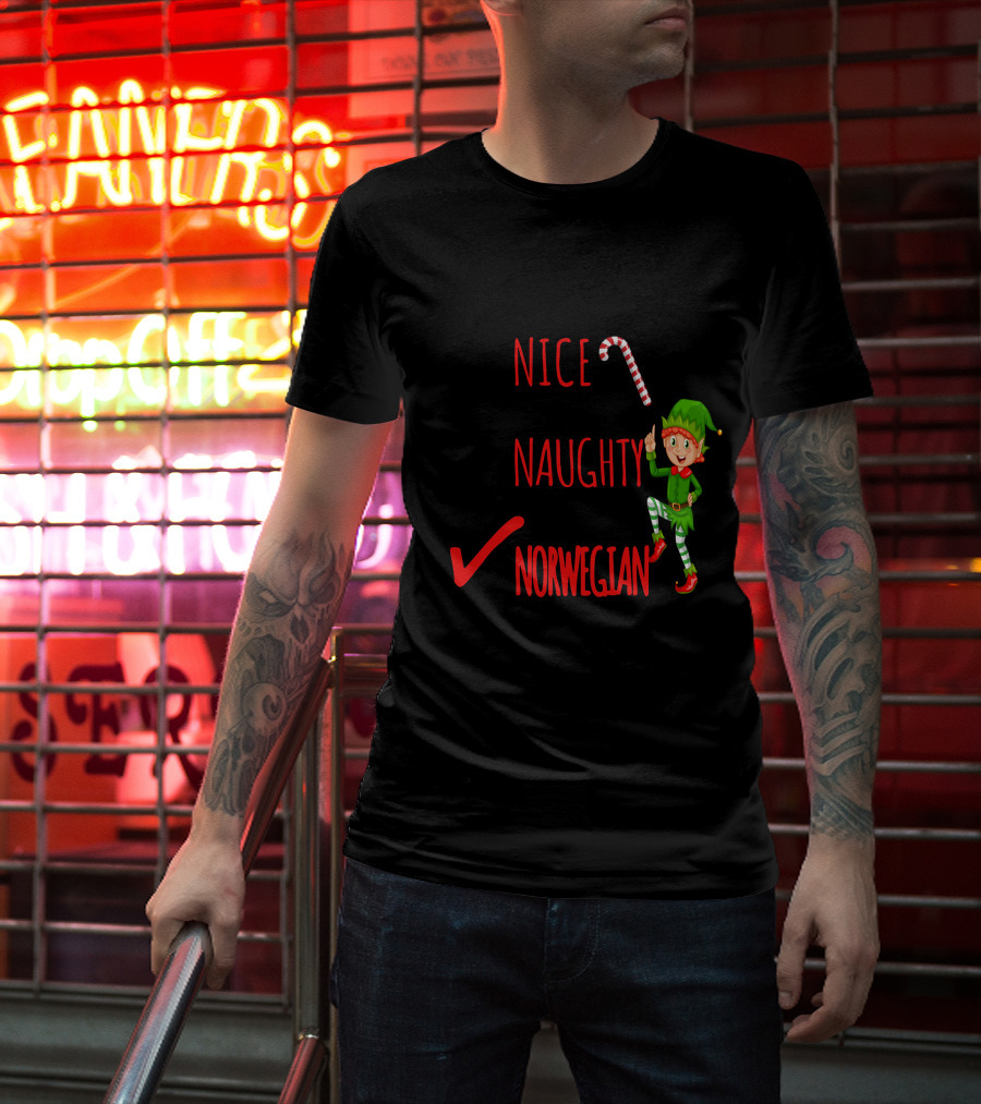 Nice Naughty Norwegian Elf Christmas Checklist T-Shirt