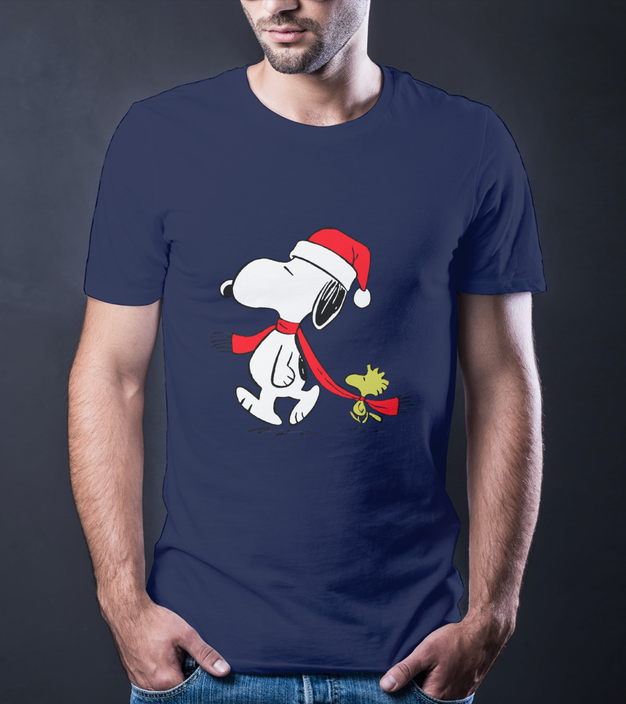 Snoopy Santa Hat And Woodstock Christmas Peanuts Scarf T-Shirt
