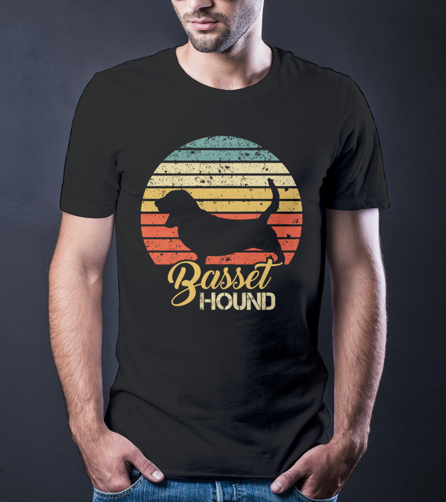 Retro Basset Hound Silhouette In Vintage Sunset T-Shirt