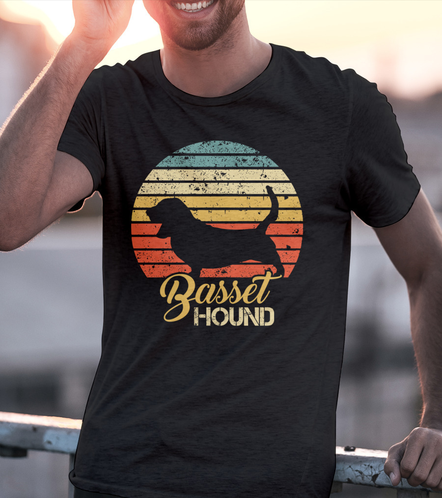 Retro Basset Hound Silhouette In Vintage Sunset T-Shirt
