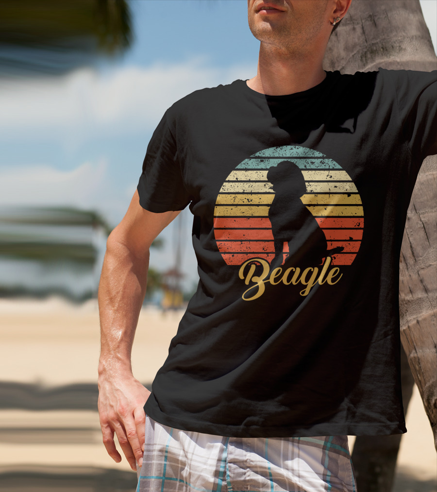 Vintage Beagle Silhouette With Retro Sunset Stripes T-Shirt