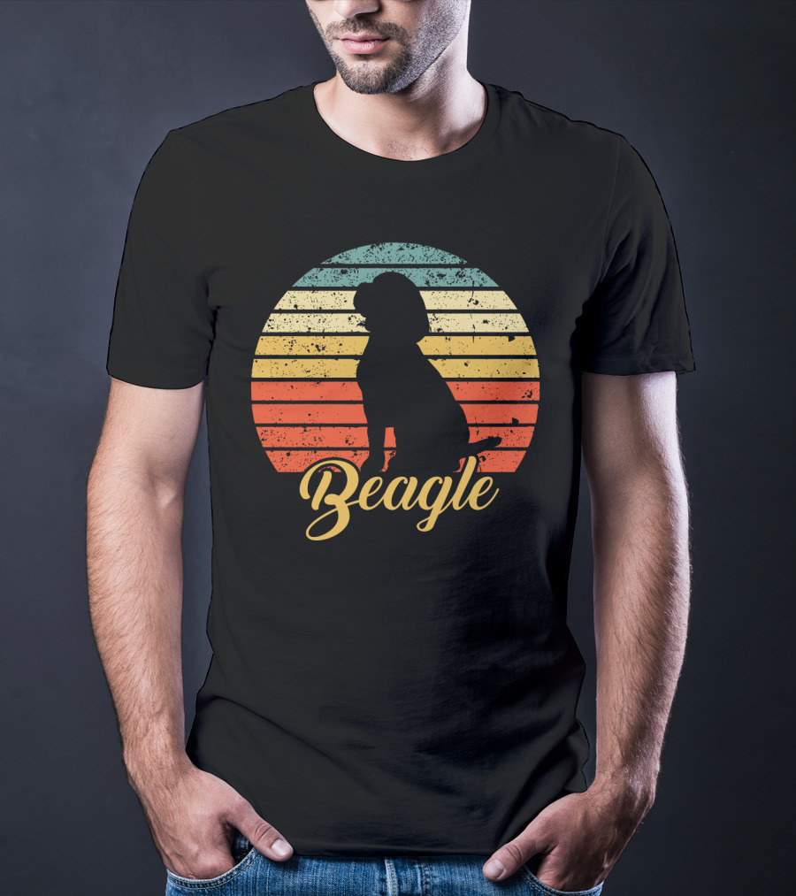 Vintage Beagle Silhouette With Retro Sunset Stripes T-Shirt