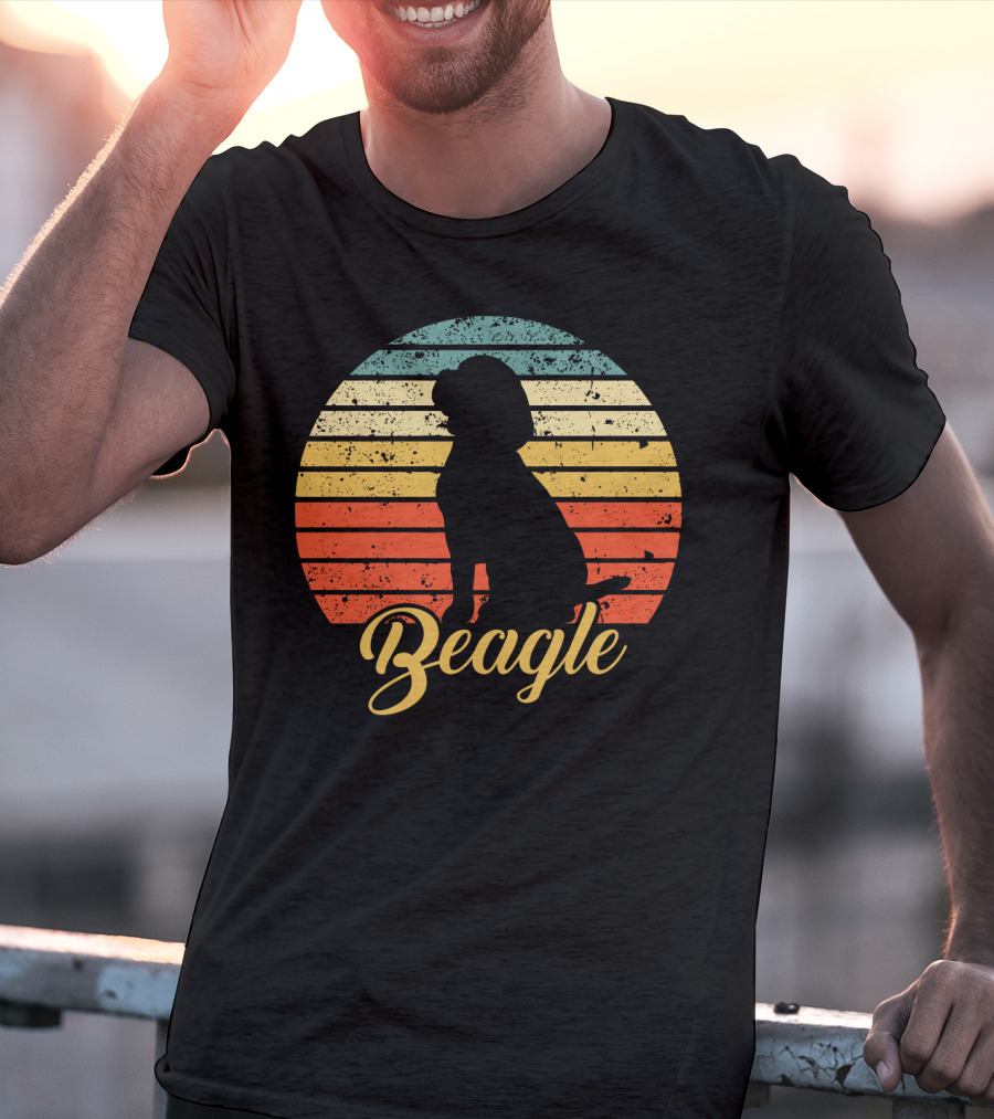 Vintage Beagle Silhouette With Retro Sunset Stripes T-Shirt