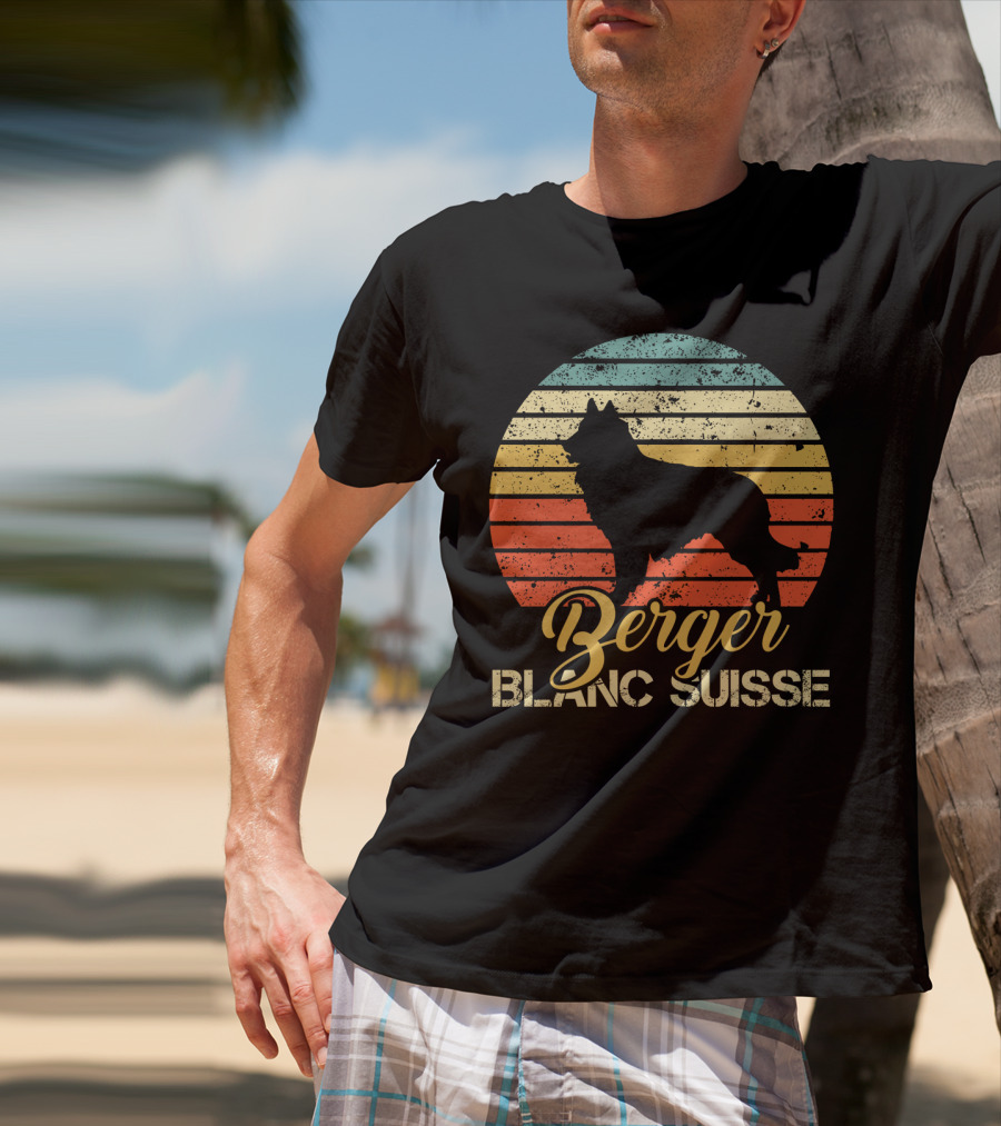 Retro Sunset Silhouette Berger Blanc Suisse Text T-Shirt