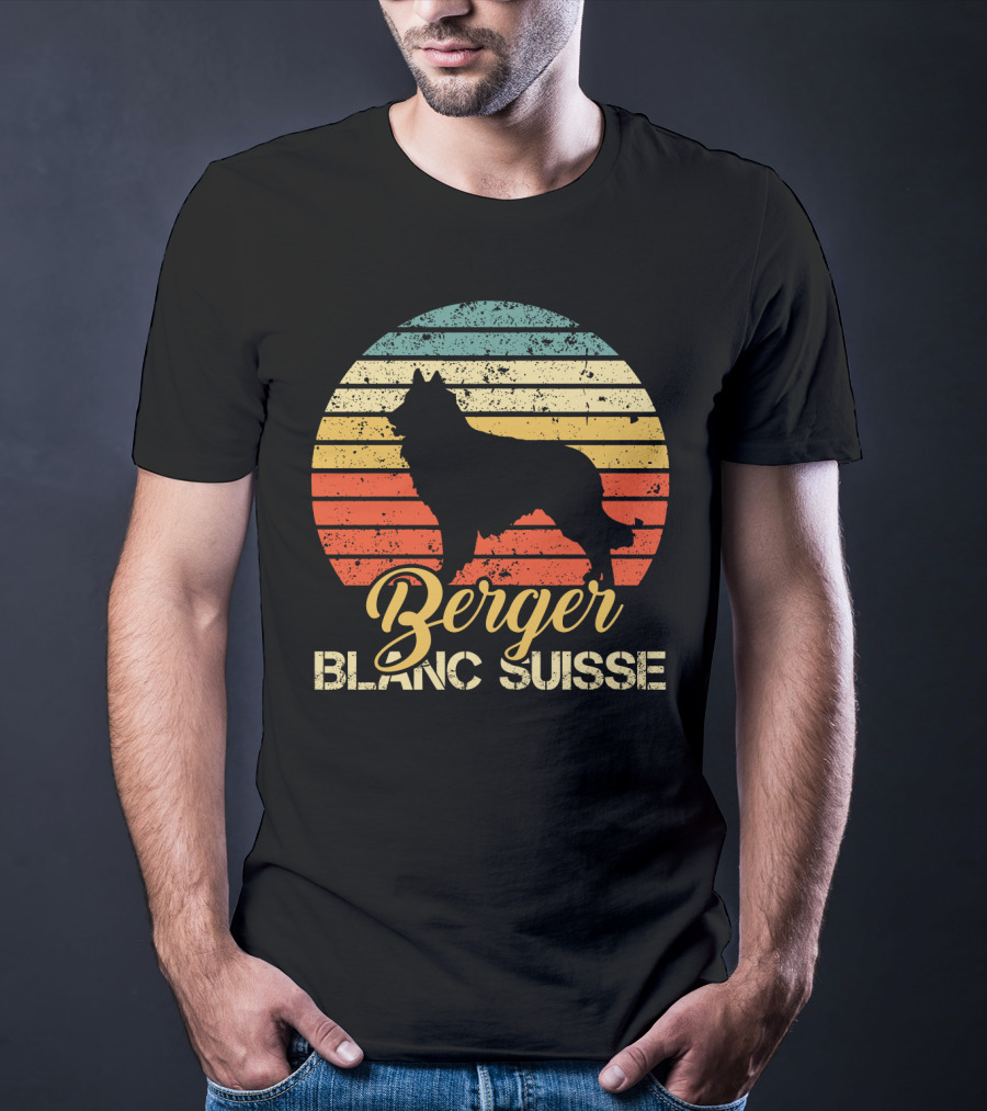 Retro Sunset Silhouette Berger Blanc Suisse Text T-Shirt