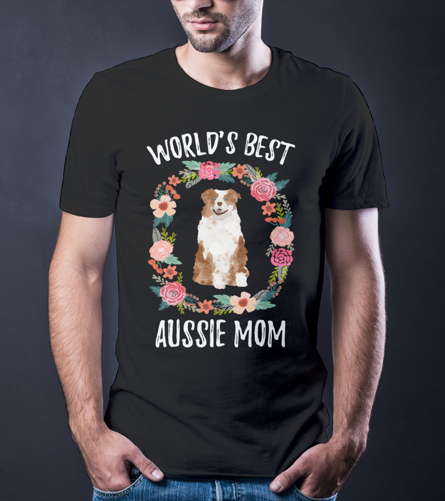 World's Best Aussie Mom Floral Dog T-Shirt