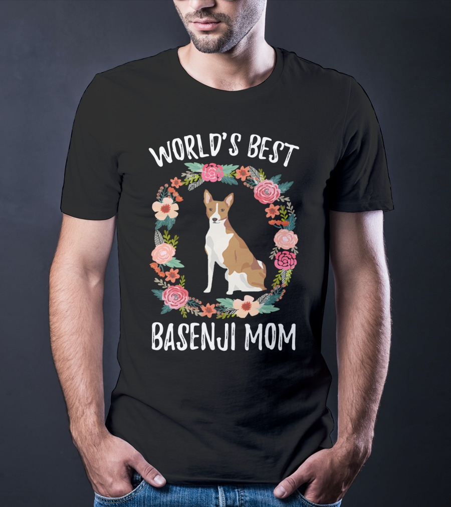 World's Best Basenji Mom Floral Wreath T-Shirt