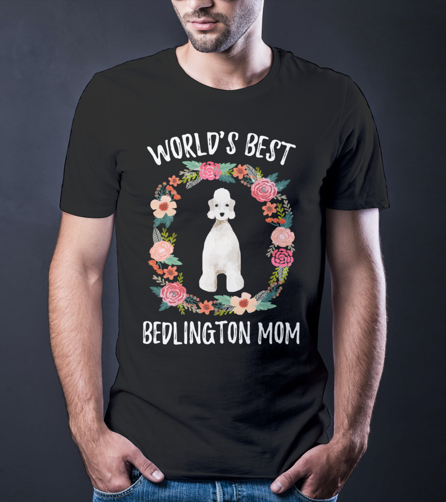 World's Best Bedlington Mom Floral Dog T-Shirt