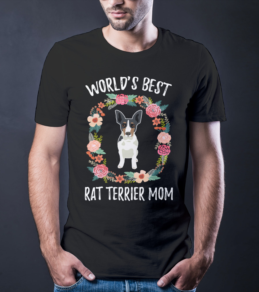 World's Best Rat Terrier Mom In Floral Wreath T-Shirt