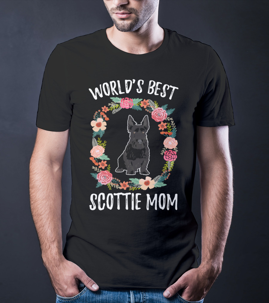 World's Best Scottie Mom Floral Wreath T-Shirt