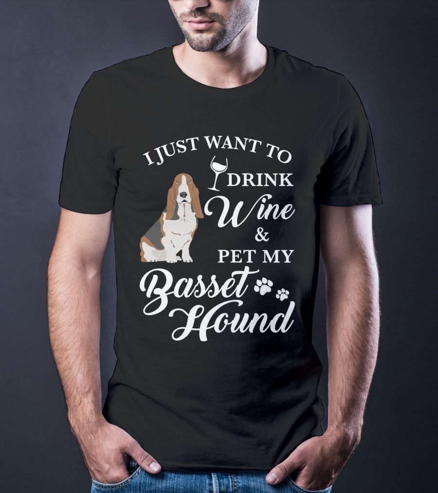 I Just Want To Drink Wine And Pet My Basset Hound Paws Icons T-Shirt