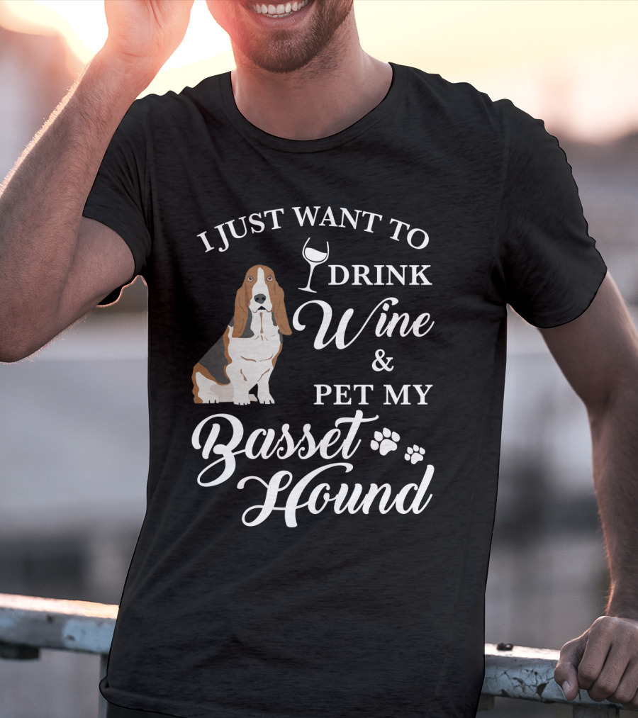 I Just Want To Drink Wine And Pet My Basset Hound Paws Icons T-Shirt