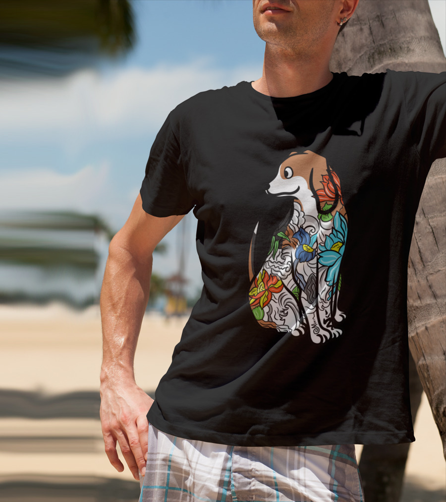 Beagle With Vibrant Floral Tattoo T-Shirt