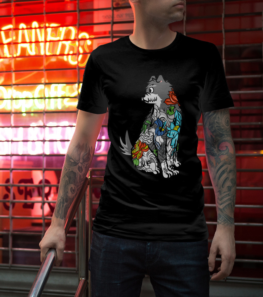 Schnauzer Colorful Floral Tattoo T-Shirt