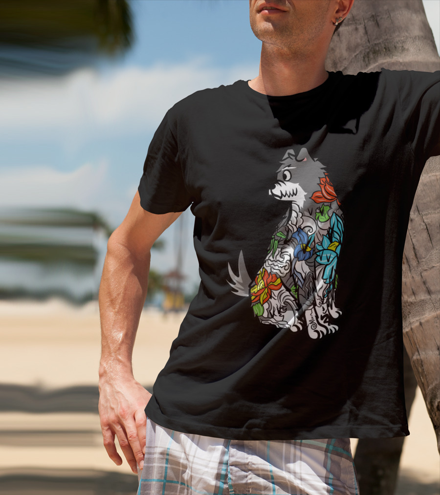 Schnauzer Colorful Floral Tattoo T-Shirt