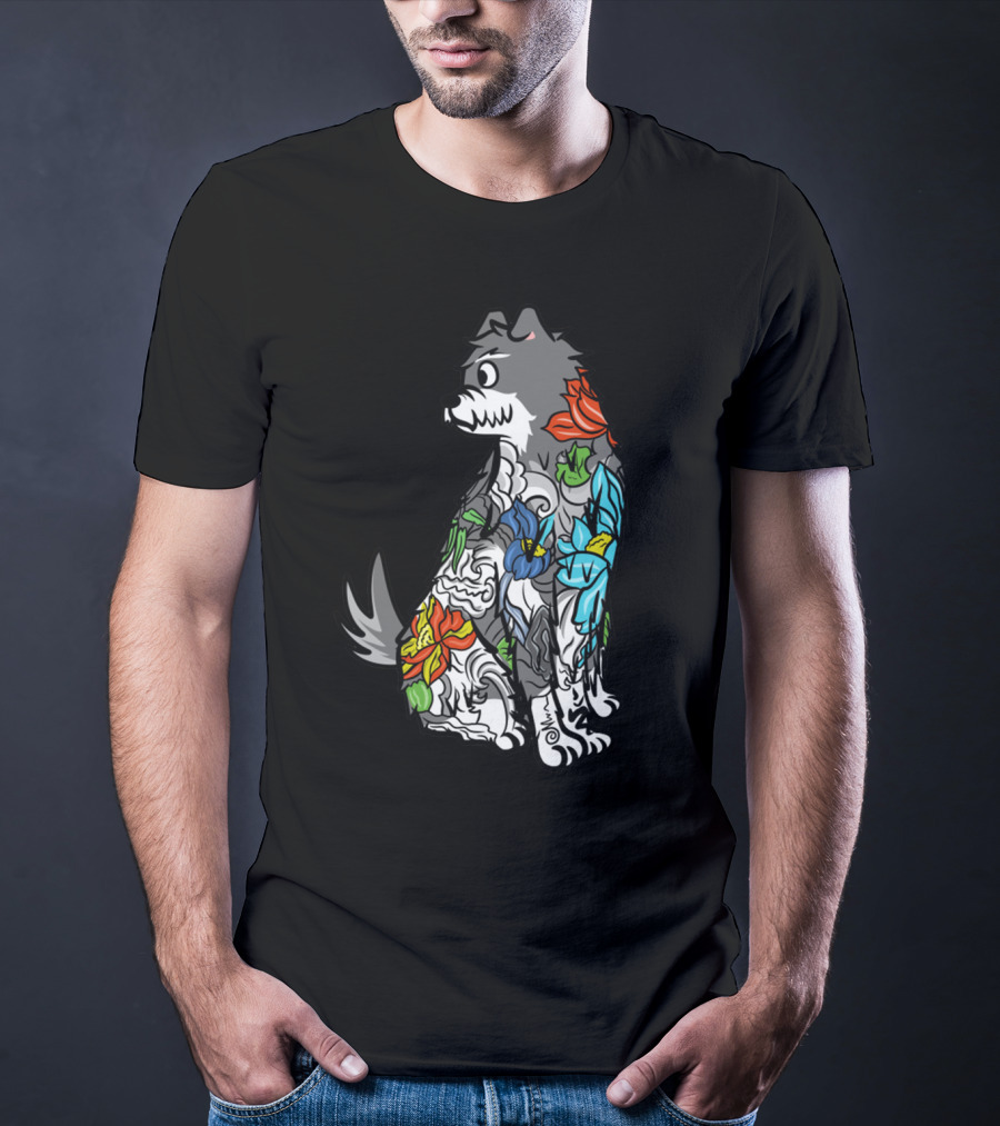 Schnauzer Colorful Floral Tattoo T-Shirt