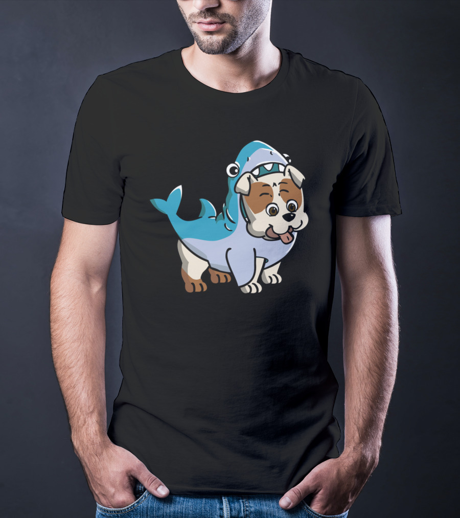 Bulldog Shark Fun Costume Cartoon T-Shirt