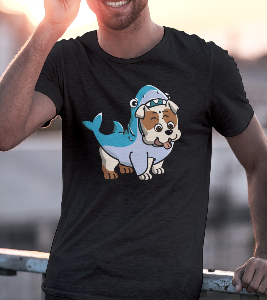 Bulldog Shark Fun Costume Cartoon T-Shirt